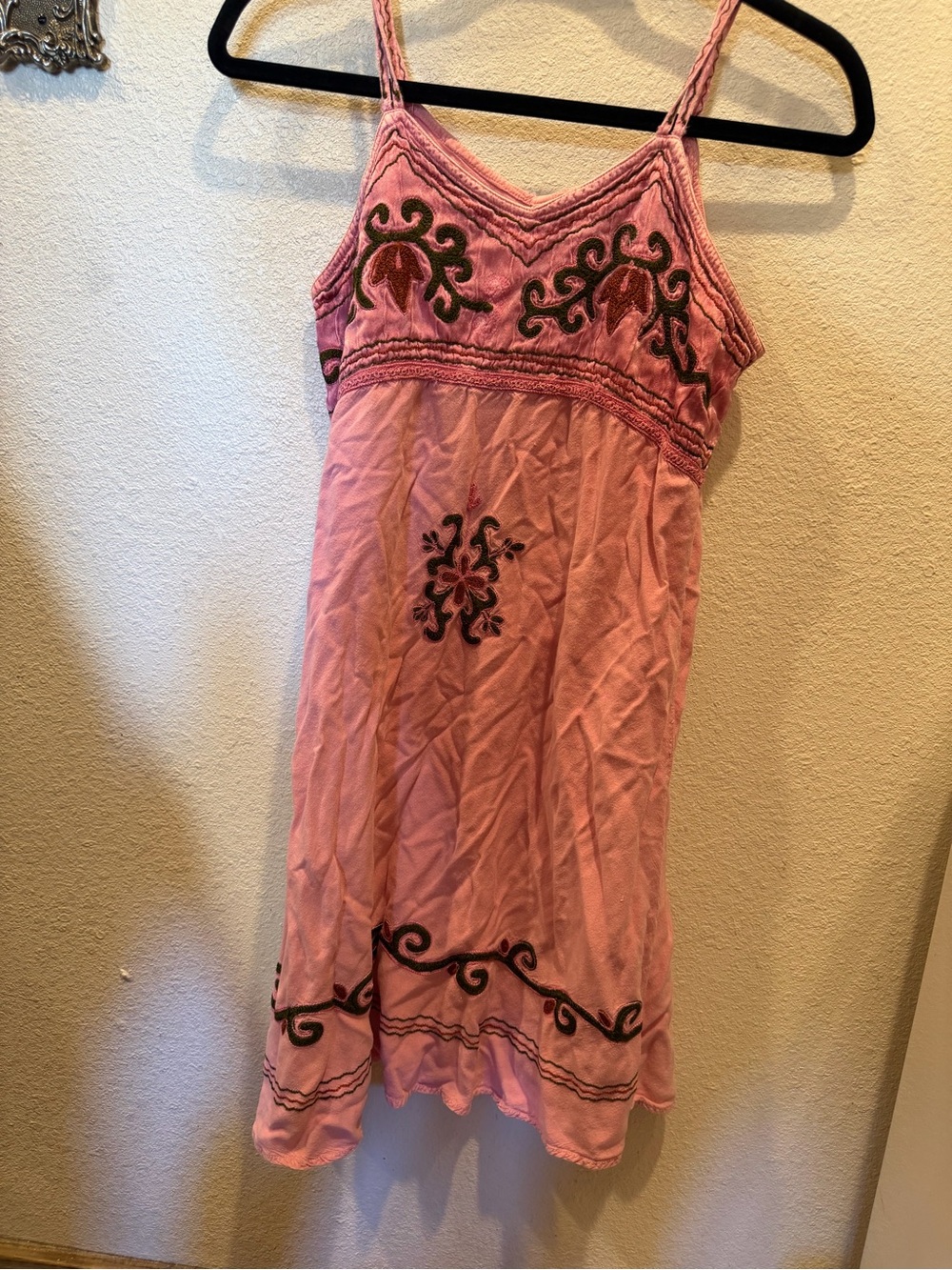Pink Embroidered Spaghetti-Strap Mini Dress